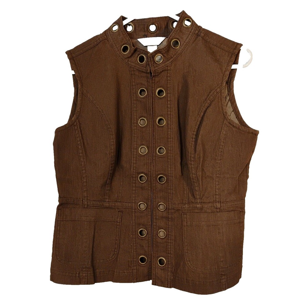 NWT Women's Small S Christopher & Banks Metal Grommet Brown Vest Hook Closure